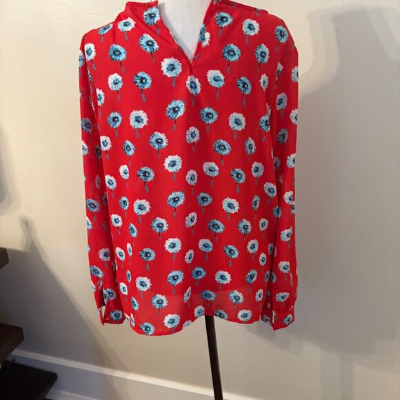 J. Crew Long Sleeve Floral Red Blouse Size M - Picture 3 of 4